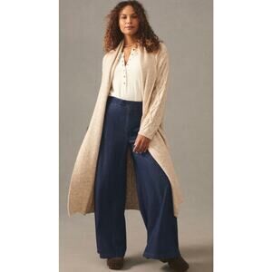 Anthropologie Cream Cable Knit duster / cardigan / open front boho sweater sz S